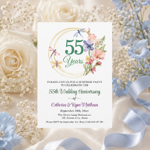 Surprise Party 55th Wedding Anniversary Floral Invitation
