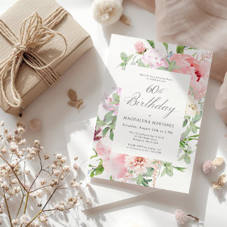 SURPRISE PARTY 60th Birthday Elegant Pink Peony Invitation
