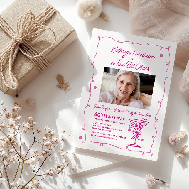 SURPRISE PARTY 60th Birthday Photo Martini Invitation (Creator Uploaded)
