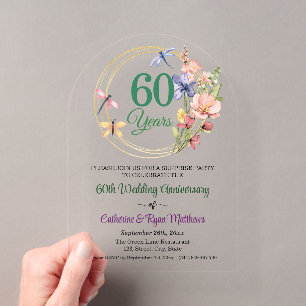 Surprise Party 60th Wedding Anniversary Floral Acrylic Invitations