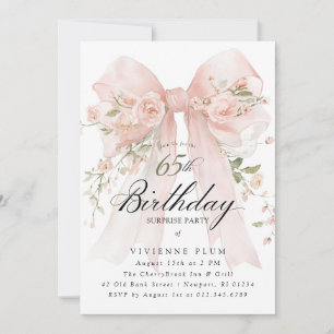 SURPRISE PARTY 65th Birthday Elegant Pink Floral Invitation