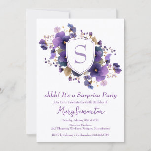 SURPRISE PARTY 65th Birthday Party Monogram Crest Invitation