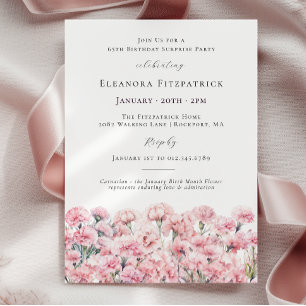 SURPRISE PARTY 65th Birthday Pink Carnation Floral Invitation