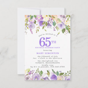 SURPRISE PARTY 65th Birthday Pretty Purple Floral Invitation