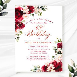 SURPRISE PARTY 65th Birthday Red Pink Floral Invitation