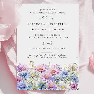 SURPRISE PARTY 65th September Birth Month Flower Invitation