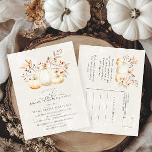 SURPRISE PARTY 65th White Pumpkin Fall Leaves Invitation Postcard