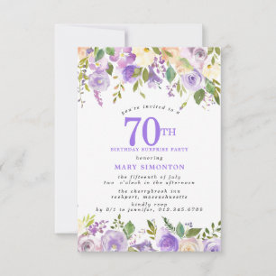 SURPRISE PARTY 70th Birthday Pretty Purple Floral Invitation