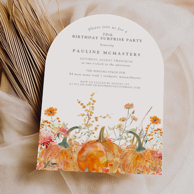 SURPRISE PARTY 70th Birthday Pumpkin Wildflower Invitation (Creator Uploaded)