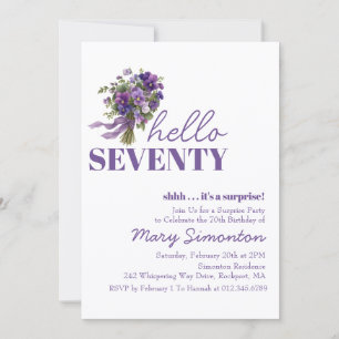 SURPRISE PARTY 70th Birthday Purple Floral Bouquet Invitation
