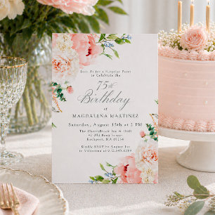 SURPRISE PARTY 75th Birthday Feminine Pink Floral Invitation