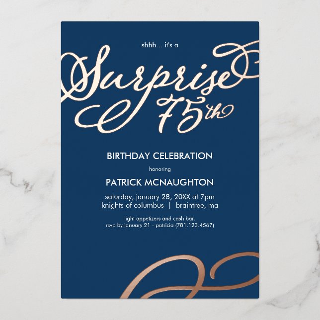 Surprise Party 75th Birthday Gold Foil Invitation (Front)