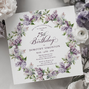 SURPRISE PARTY 75th Birthday Purple Lilac Floral Invitation