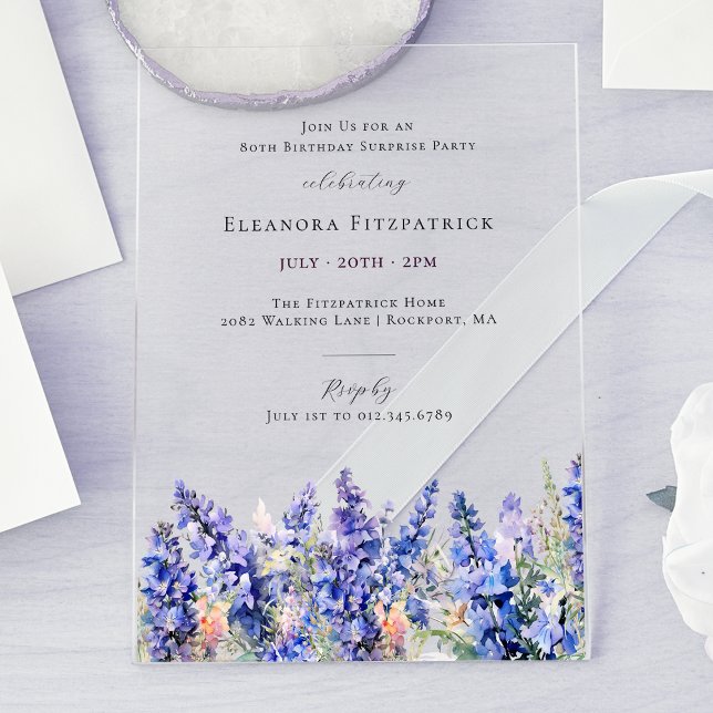 SURPRISE PARTY 80th Birthday July Birth Flower Acrylic Invitations (Creator Uploaded)