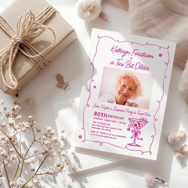 SURPRISE PARTY 80th Birthday Photo Martini Invitation (Creator Uploaded)