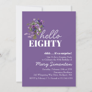 SURPRISE PARTY 80th Birthday Purple Floral Bouquet Invitation