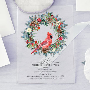 SURPRISE PARTY 85th Birthday Cardinal Wreath Acrylic Invitations