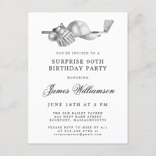 SURPRISE Party 90th Birthday Golf Theme Invitation Postcard