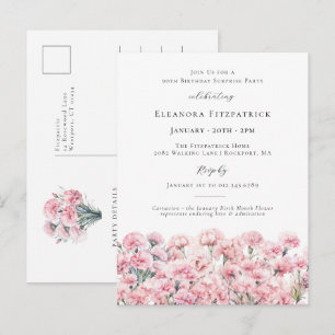SURPRISE PARTY 90th Carnation January Birth Flower Invitation Postcard