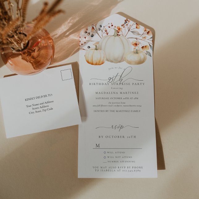SURPRISE PARTY 95th Birthday Pumpkin Fall Leaves All In One Invitation (Creator Uploaded)