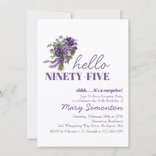 SURPRISE PARTY 95th Birthday Purple Floral Bouquet Invitation