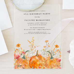 SURPRISE PARTY ACRYLIC 45TH Pumpkin Wildflower Invitations