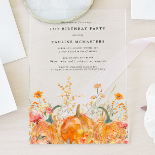 SURPRISE PARTY ACRYLIC 75TH Pumpkin Wildflower Invitations