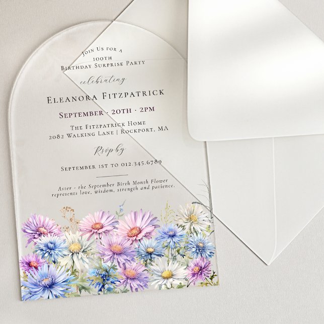 SURPRISE PARTY ARCH 100 September Birth Flower Acrylic Invitations (Creator Uploaded)