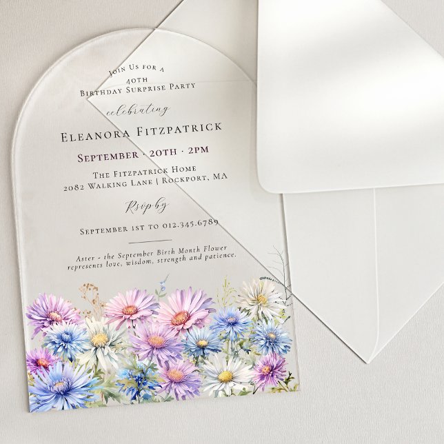 SURPRISE PARTY ARCH 40 September Birth Flower Acrylic Invitations (Creator Uploaded)