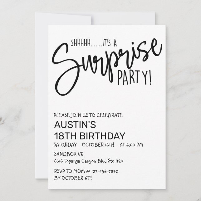 SURPRISE PARTY, BIRTHDAY, ANY AGE, SIMPLE (Front)
