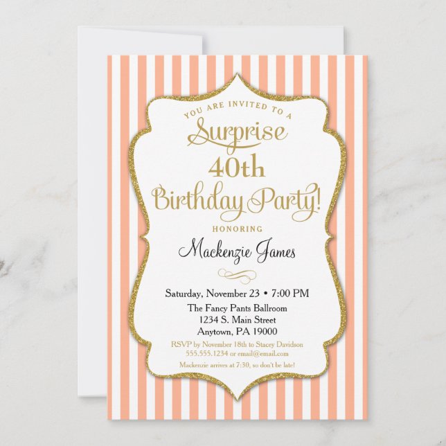 Surprise Party Birthday Invitation Peach Elegant (Front)