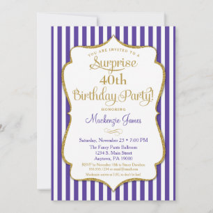 Surprise Party Birthday Purple Gold Elegant Invitation