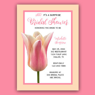 Surprise Party Bridal Shower Floral Pink Tulip Inv Invitation