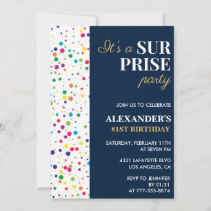 Surprise party Confetti Navy blue 81st birthday Invitation