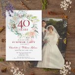 Surprise Party Floral 40th Anniversary Photo Invitation<br><div class="desc">This chic botanical surprise party 40th wedding anniversary invitation can be personalised with your special ruby anniversary information,  featuring a delicate watercolour floral greenery garland. The reverse features your special photo. Designed by Thisisnotme©</div>