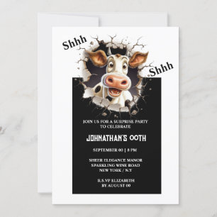 Surprise party   Funny cartoon cow retirement grad Invitation
