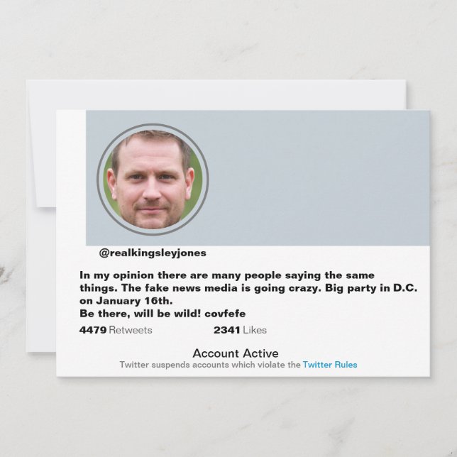 Surprise Party Funny Twitter Joke Post Invitation  (Front)