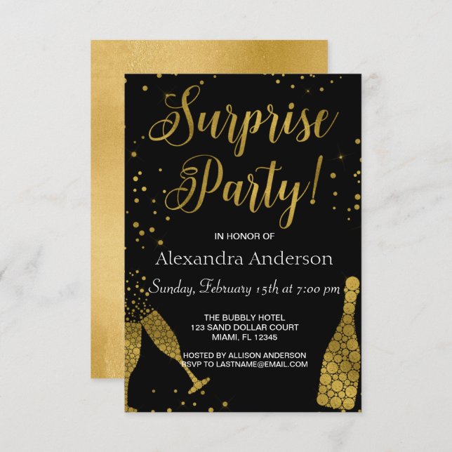 Surprise Party Gold Foil Birthday Invitation (Front/Back)