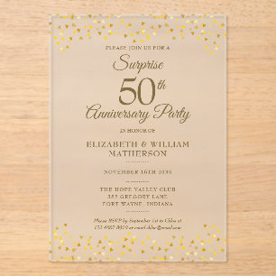 Surprise Party Golden 50th Wedding Anniversary Acrylic Invitations