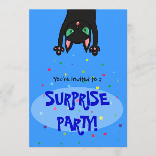 Surprise Party Invitation black cat confetti