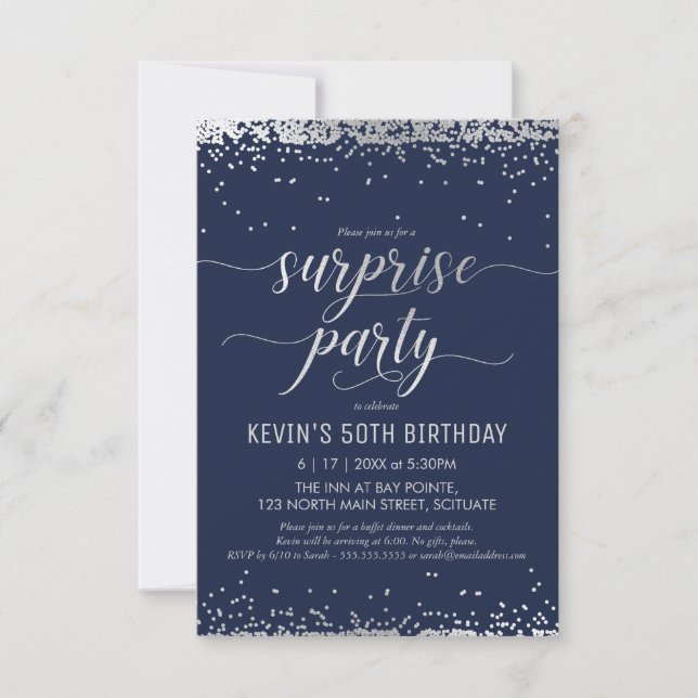 Surprise Party Invitation - Elegant Silver Invite (Front)
