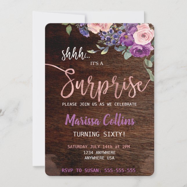 Surprise Party invitation, floral string lights 60 Invitation (Front)