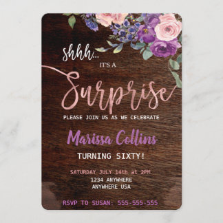 Surprise Party invitation, floral string lights 60 Invitation