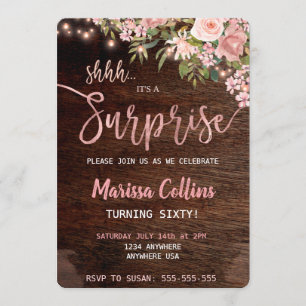 Surprise Party invitation, floral string lights Invitation