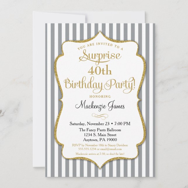 Surprise Party Invitation Grey Grey Gold Elegant (Front)