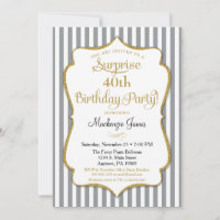Surprise Party Invitation Grey Grey Gold Elegant