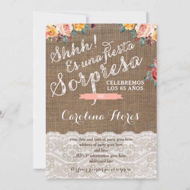 Surprise Party Invites for Female in Spanish (Front)