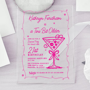 SURPRISE PARTY Pink Doodle Martini 21st Birthday Acrylic Invitations