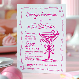 SURPRISE PARTY Pink Doodle Martini 21st Birthday Invitation