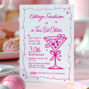 SURPRISE PARTY Pink Doodle Martini 30th Birthday Invitation